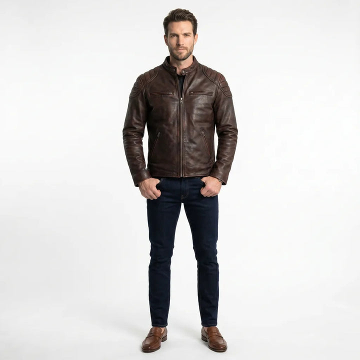 Men's Brown Fitzroy Stand Collar Jacket
