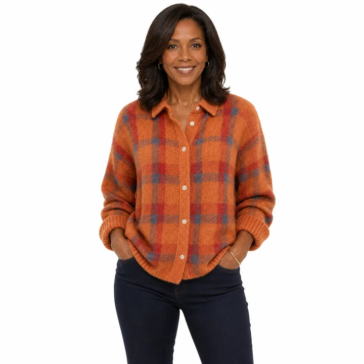 Women's Orange Hazel | Women's Classic Plaid Caridgan