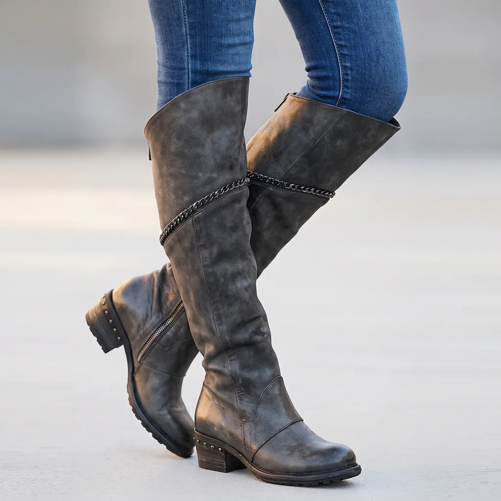 Helena | Women's Orthopedic Knee-High Boots   - Color:Gray;Size:35