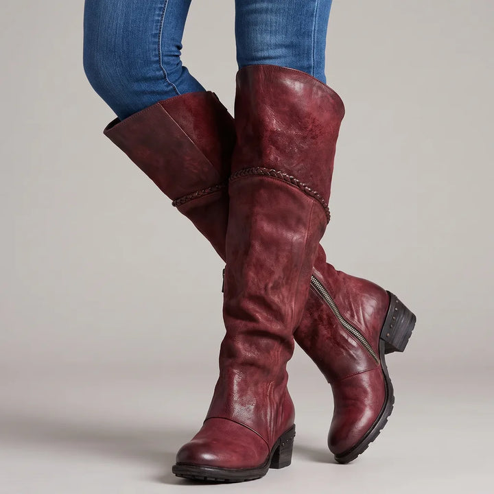 Helena | Women's Orthopedic Knee-High Boots   - Color:Red;Size:35