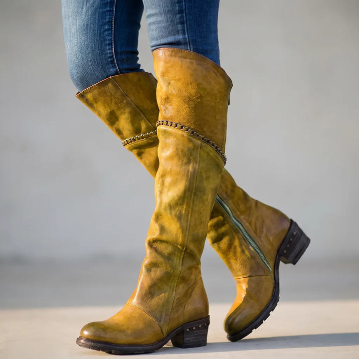 Helena | Women's Orthopedic Knee-High Boots   - Color:Yellow;Size:35