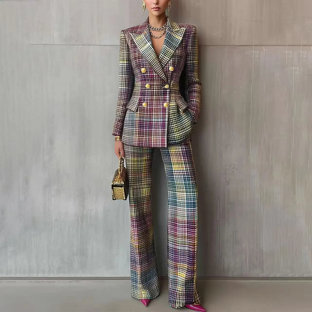 Henrietta | Women's Double-Breasted Blazer and Pants Set   - Color:Multicolor;Size:XS