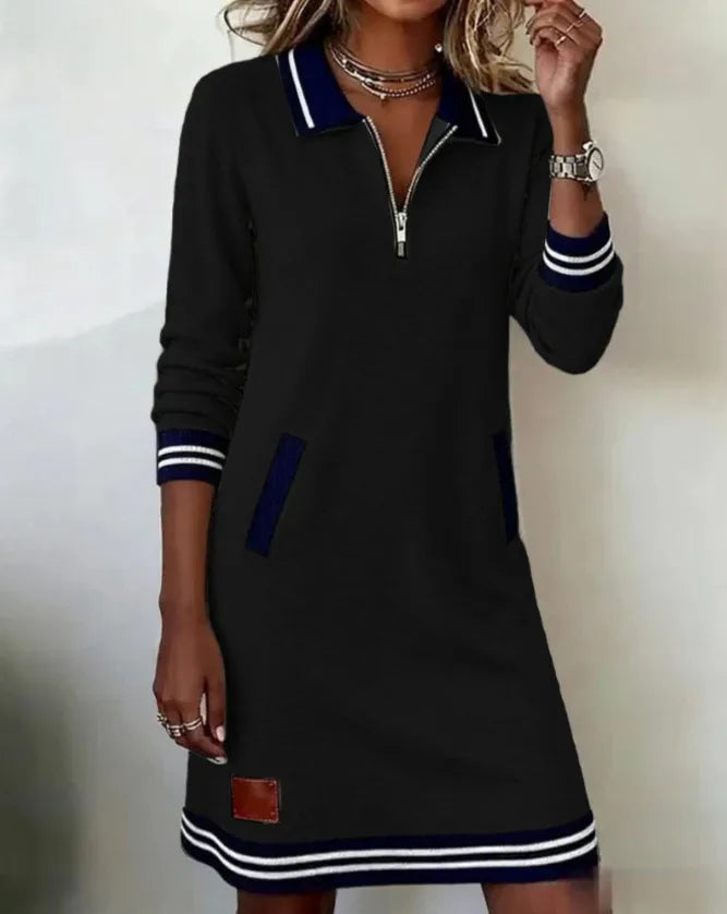 Hollie | Women's Quarter-Zip Long Sleeve Dress  - Color:Black;Size:S