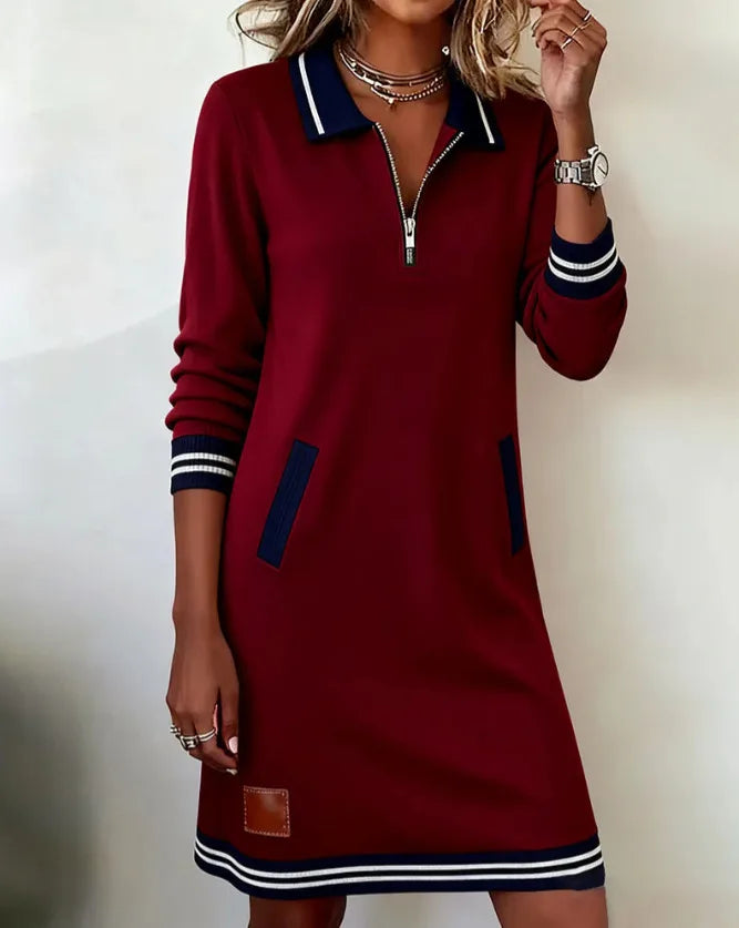 Hollie | Women's Quarter-Zip Long Sleeve Dress  - Color:Deep Red;Size:S