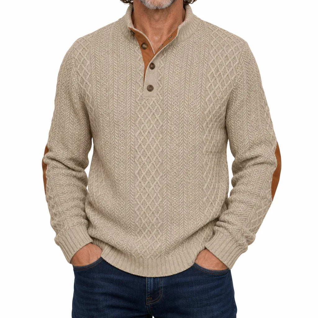 Hollis | Men's Fall Knit Sweater - Color:Beige;Size:XS