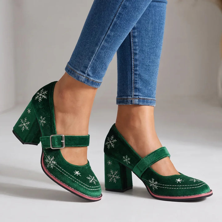 Holly | Women's Festive Mary Jane Christmas Heels - Color:Green;Size:35