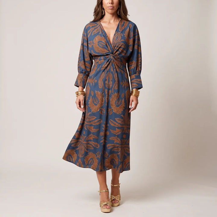 Hope Twist Front Dress - Color:Blue;Size:S