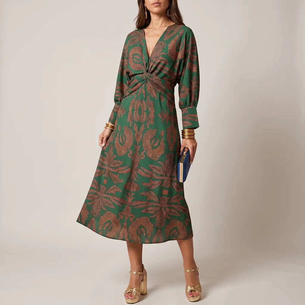 Hope Twist Front Dress - Color:Green;Size:S