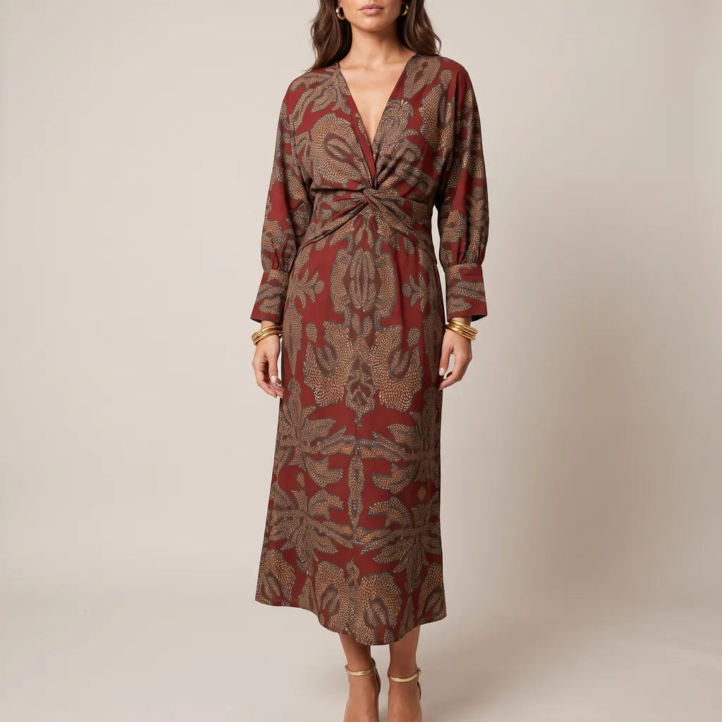 Hope Twist Front Dress - Color:Red;Size:S