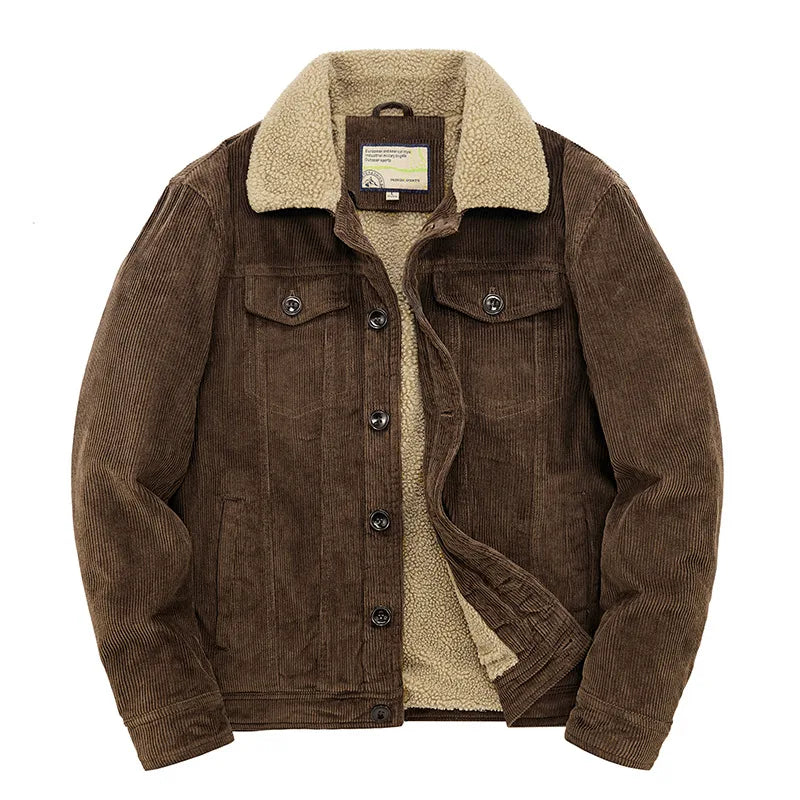 Howard | Men's Corduroy Sherpa Winter Jacket - Dark Brown