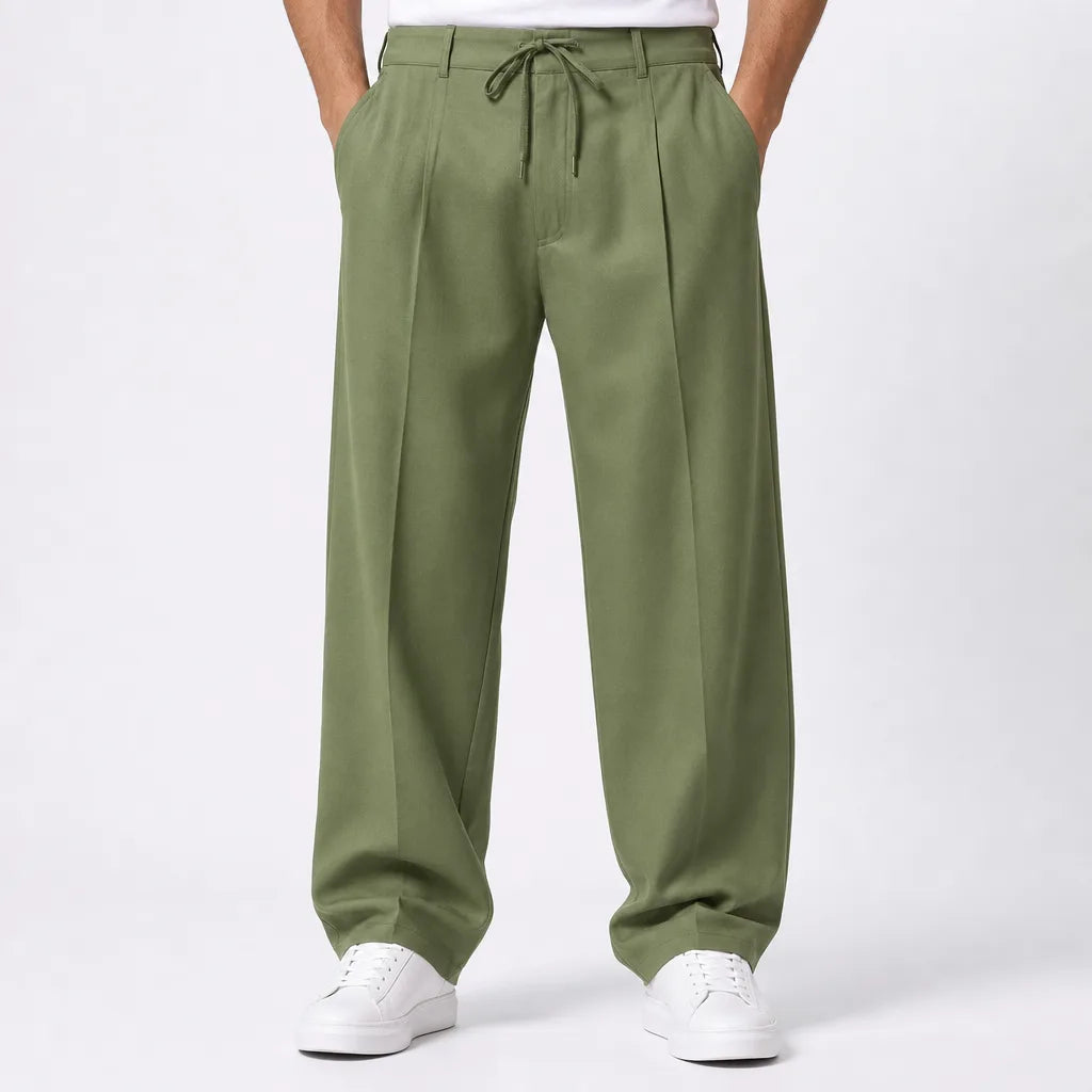 Idris | Baggy Loose Fit Wide Leg Pants - Color:Green;Size:XS
