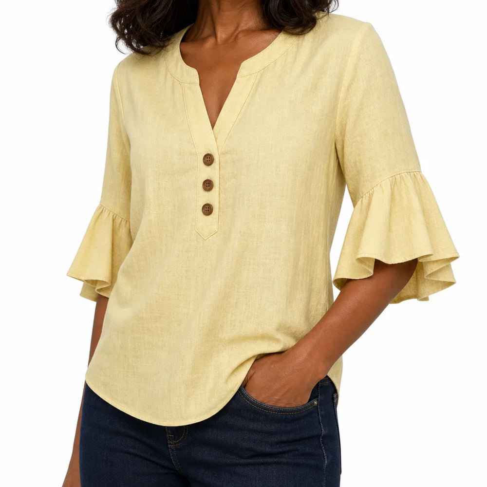 Women's Yellow Thayer Cotton Ruffle Blouse