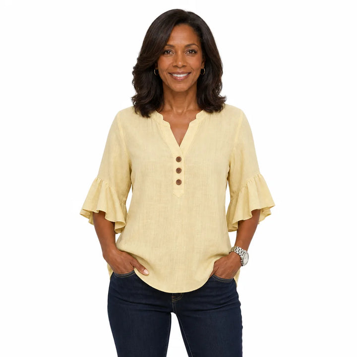 Women's Yellow Thayer Cotton Ruffle Blouse