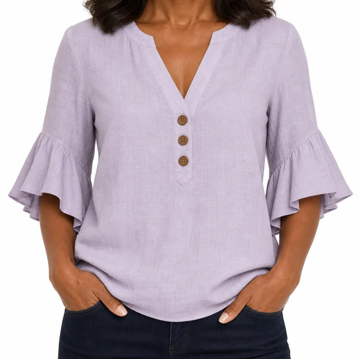 Imogen | Womens Ruffle Sleeve Blouse - Color:Purple;Size:XS
