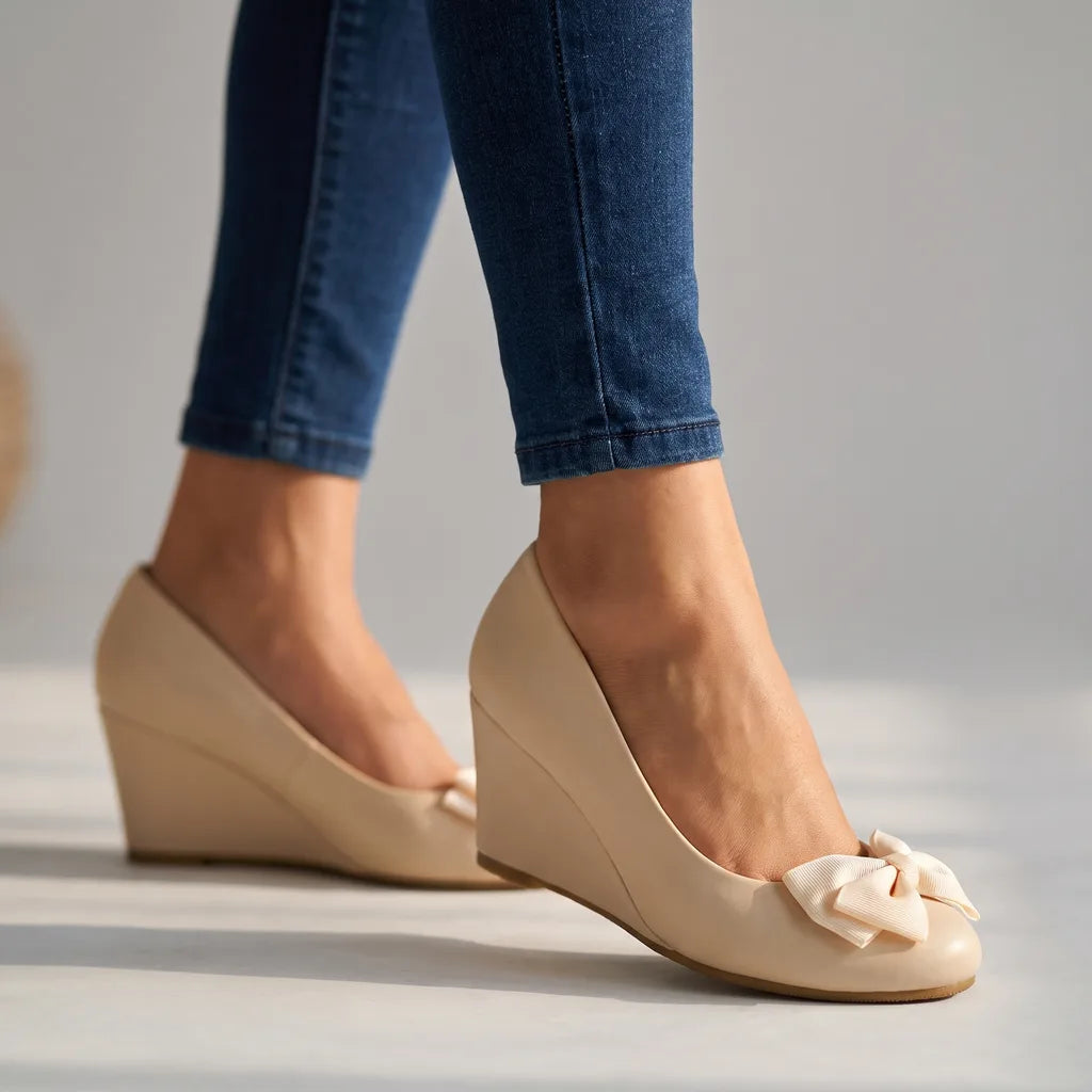 Inaya | Women's Orthopedic Bow Wedge Shoes   - Color:Beige;Size:35