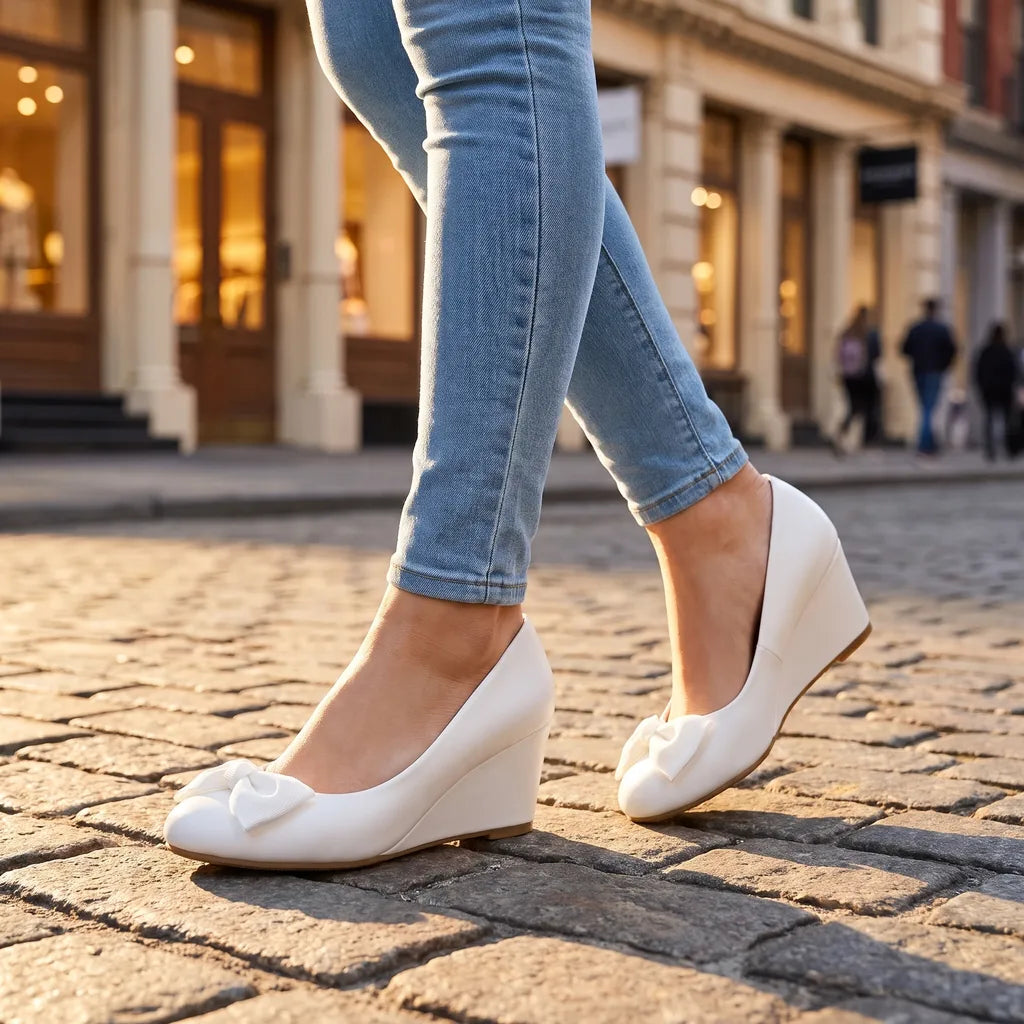 Women's White Doyle Bow Wedge Flats