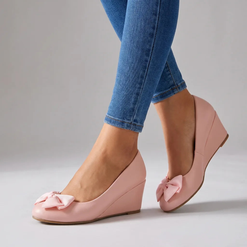 Inaya | Women's Orthopedic Bow Wedge Shoes   - Color:Pink;Size:35