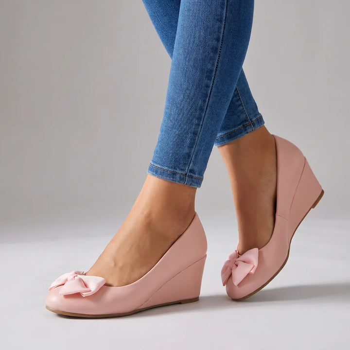 Inaya | Women's Orthopedic Bow Wedge Shoes   - Color:Pink;Size:35