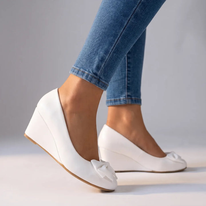 Inaya | Women's Orthopedic Bow Wedge Shoes   - Color:White;Size:35
