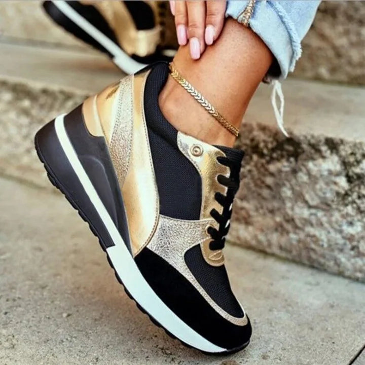 Isabel | Women's Orthopedic Trendy Sneakers - Color:Gold;Size:35
