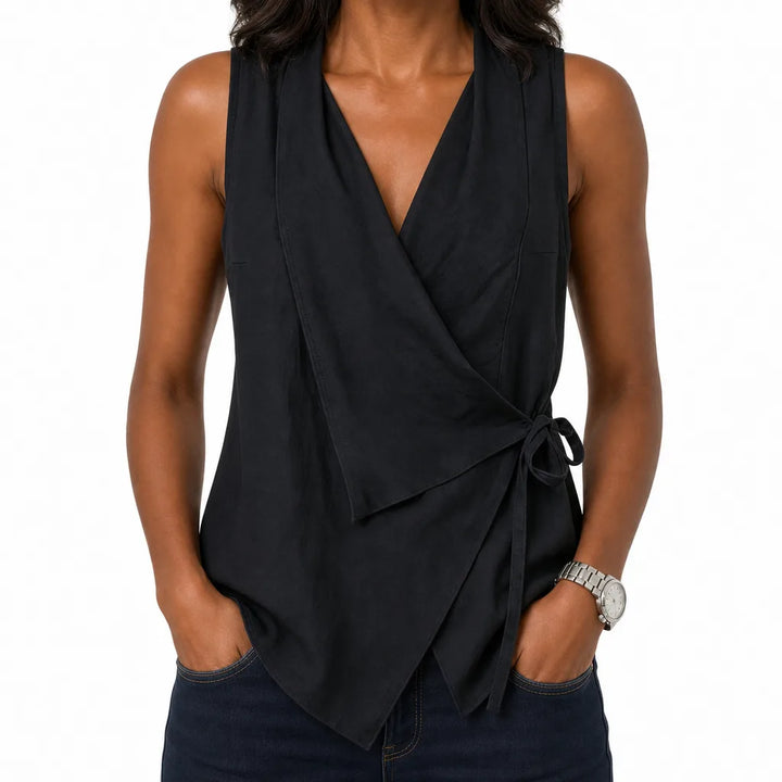 Isabelle Draped Wrap Blouse - Color:Black;Size:XS