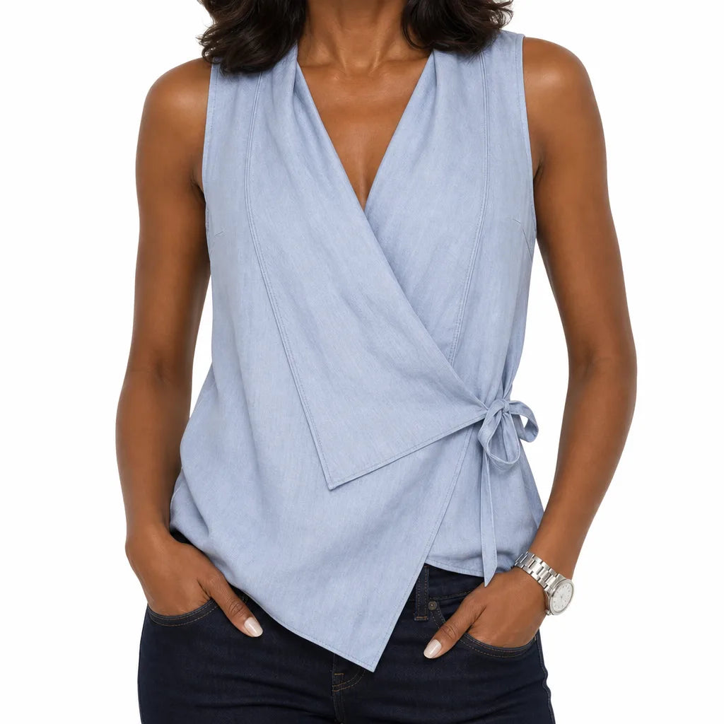 Isabelle Draped Wrap Blouse - Color:Blue;Size:XS