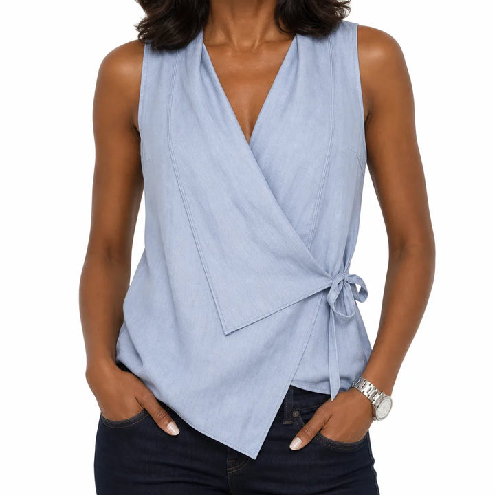 Isabelle Draped Wrap Blouse - Color:Blue;Size:XS