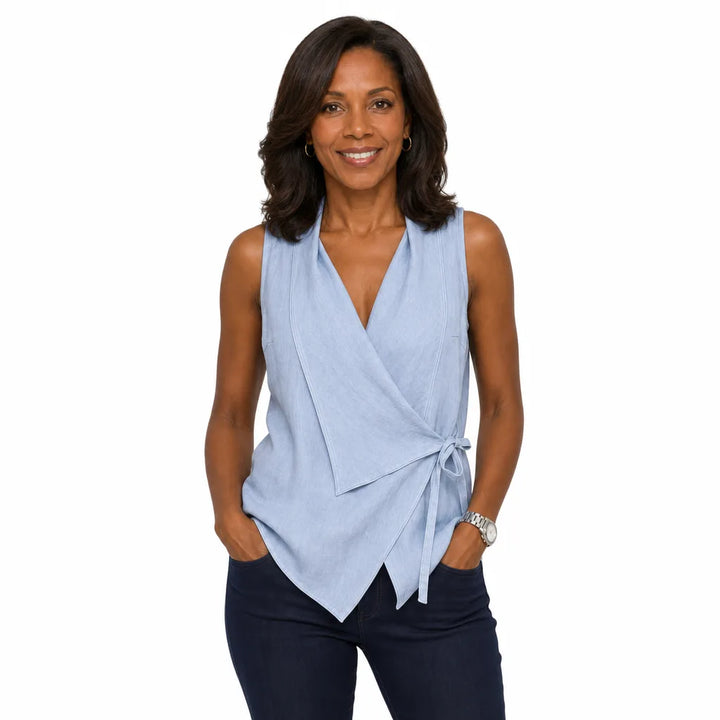 Women's Blue Carlyle Sleeveless Tie Blouse