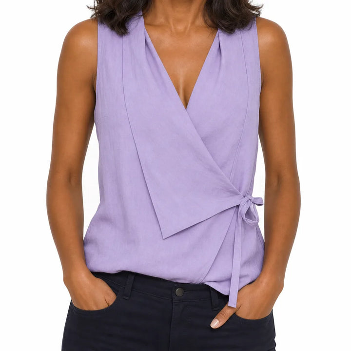 Isabelle Draped Wrap Blouse - Color:Purple;Size:XS