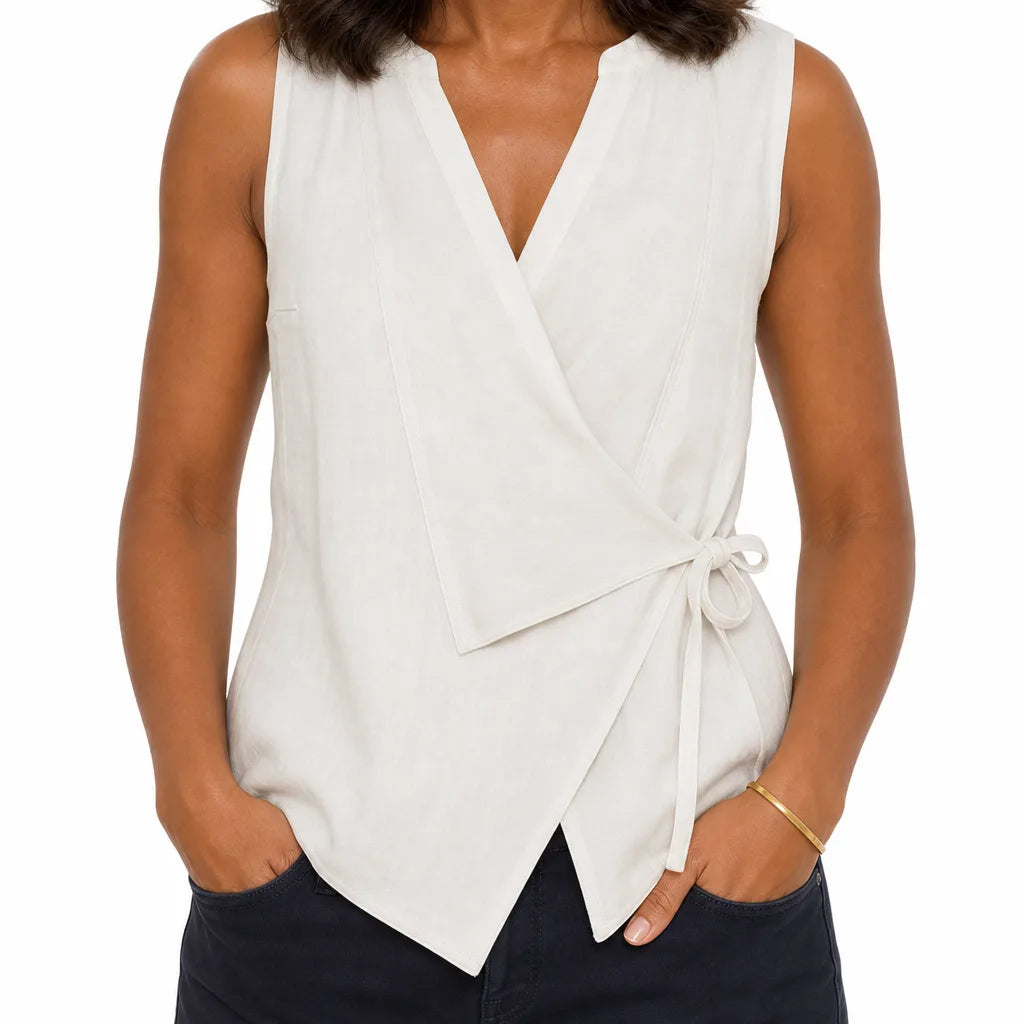 Isabelle Draped Wrap Blouse - Color:White;Size:XS