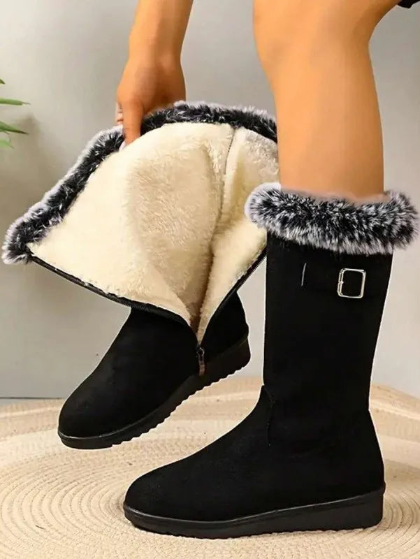 Isla | Women's Warm Fur-Trimmed Winter Boots - Color:Black;Size:35