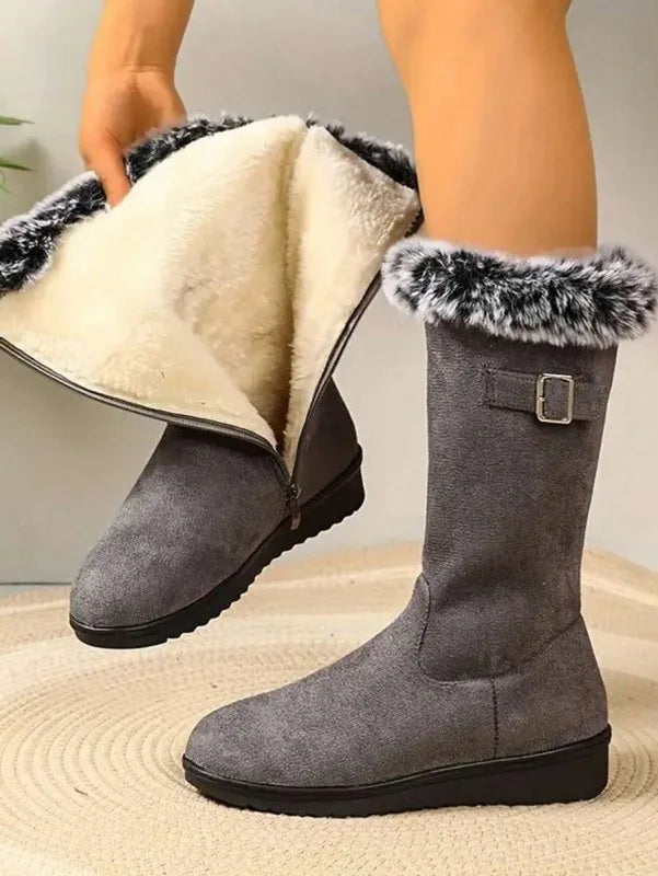 Isla | Women's Warm Fur-Trimmed Winter Boots - Color:Gray;Size:35