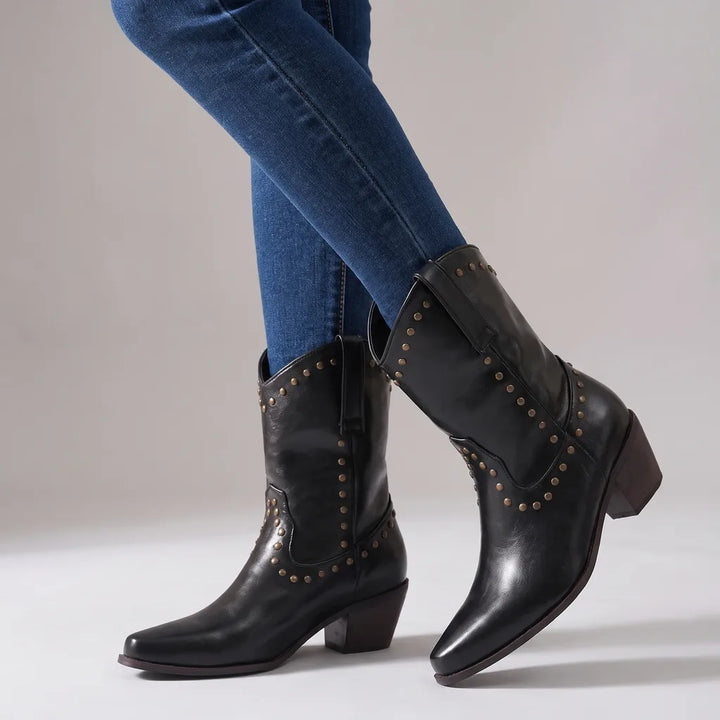 Isobella | Women's Orthopedic Western Boots  - Color:Black;Size:35