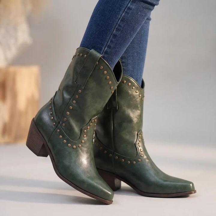 Isobella | Women's Orthopedic Western Boots  - Color:Green;Size:35
