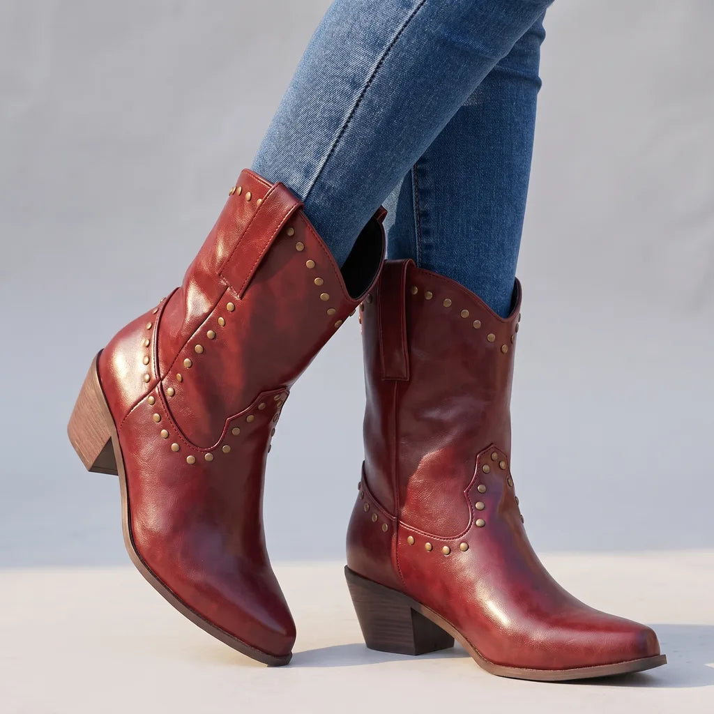 Isobella | Women's Orthopedic Western Boots  - Color:Red;Size:35