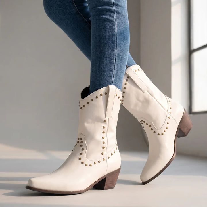 Isobella | Women's Orthopedic Western Boots  - Color:White;Size:35