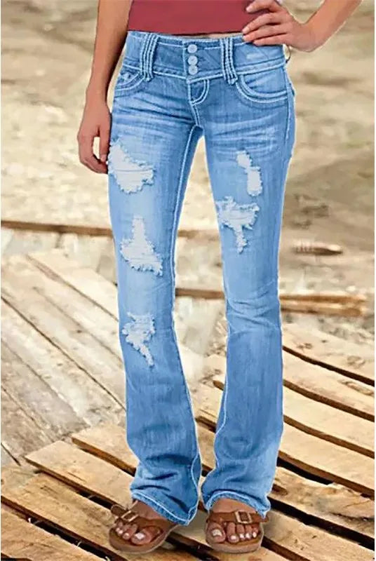 Ivy | Women's Low-Rise Flare Jeans - Color:Baby Blue;Size:XXS