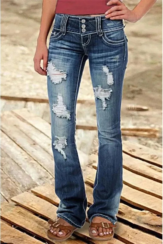 Ivy | Women's Low-Rise Flare Jeans - Color:Dark Blue;Size:XXS