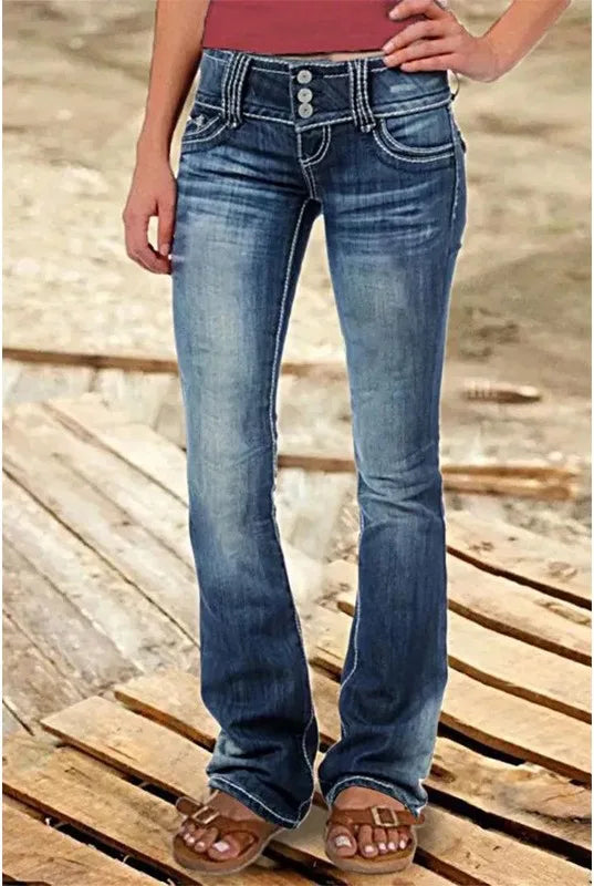 Ivy | Women's Low-Rise Flare Jeans - Color:Deep Blue;Size:XXS