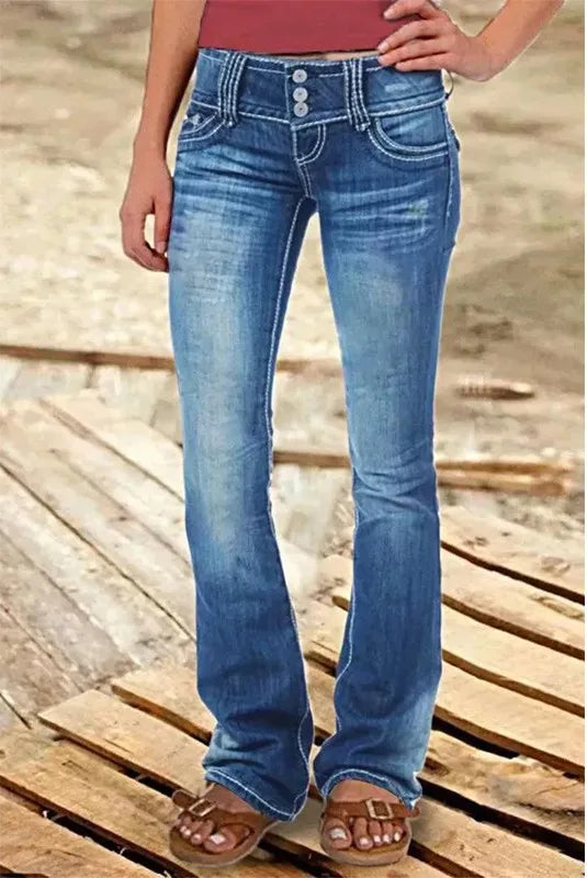 Ivy | Women's Low-Rise Flare Jeans - Color:Medium Blue;Size:XXS