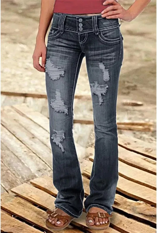 Ivy | Women's Low-Rise Flare Jeans - Color:White Black;Size:XXS