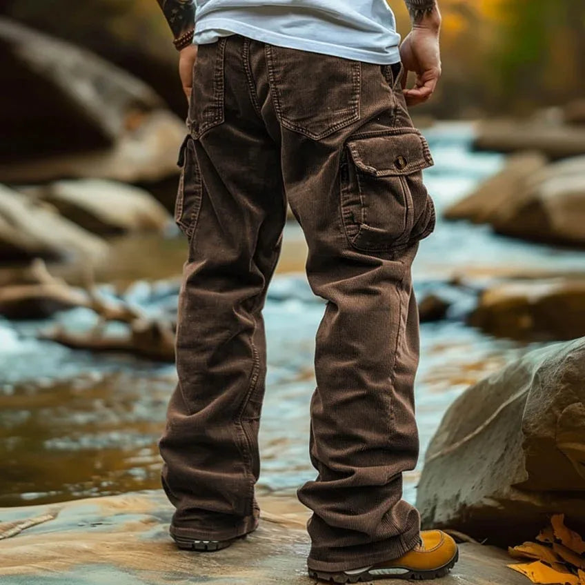 Jackson | Men's Rugged Wide Leg Cargo Pants  - Color:Brown;Size:XS