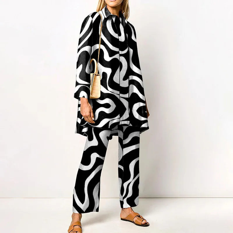 Jacqueline | Women's Vintage Blouse and Pants Set   - Size:XS;Color:Black