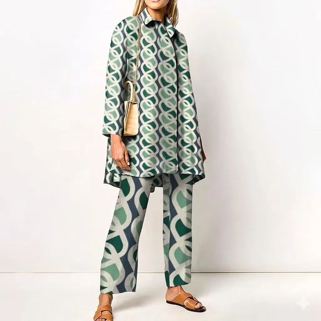 Jacqueline | Women's Vintage Blouse and Pants Set   - Size:XS;Color:Green 1