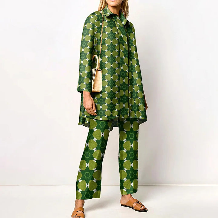 Jacqueline | Women's Vintage Blouse and Pants Set   - Size:XS;Color:Green 2