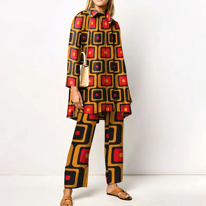 Jacqueline | Women's Vintage Blouse and Pants Set   - Size:XS;Color:Red