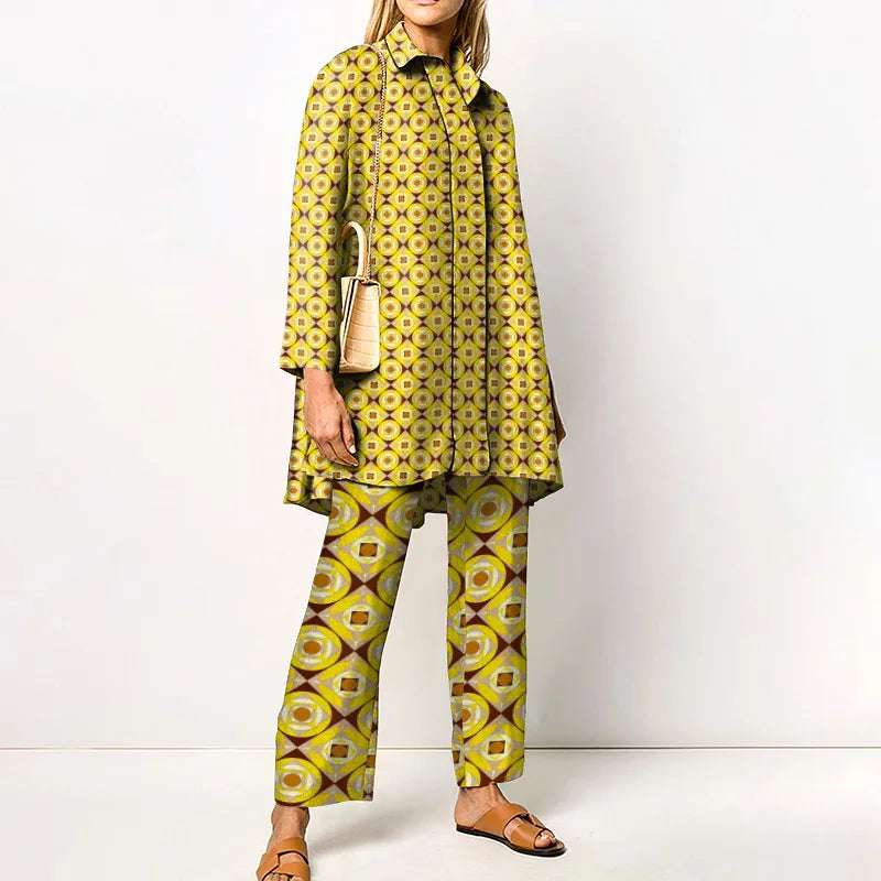 Jacqueline | Women's Vintage Blouse and Pants Set   - Size:XS;Color:Yellow