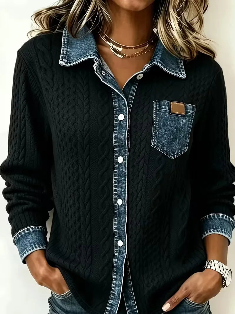 Jana | Women's Denim Look Cardigan - Size:XS;Color:Black