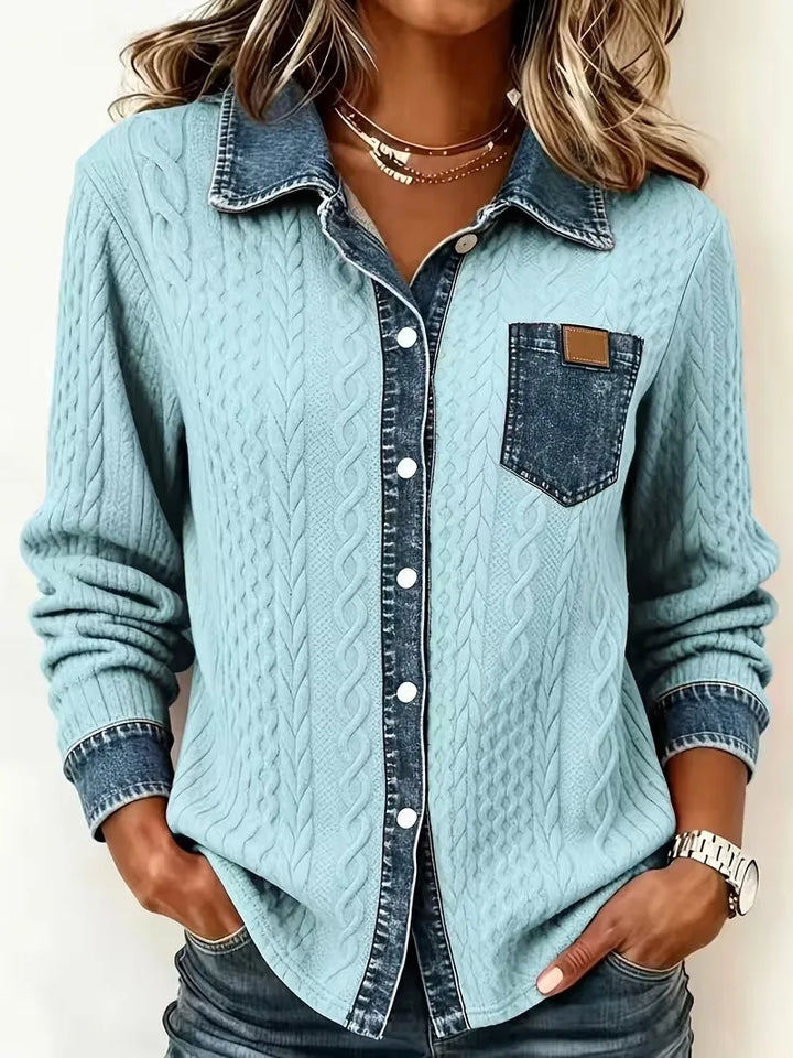 Jana | Women's Denim Look Cardigan - Size:XS;Color:Light Blue