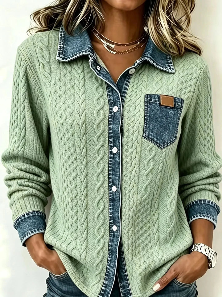 Jana | Women's Denim Look Cardigan - Size:XS;Color:Olive Green